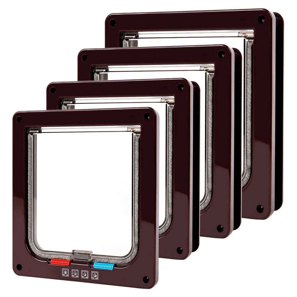 4 Way Pet Cat Puppy Dog Magnetic Lock Lockable Safe Flap Door Gate Frame S M L XL - XL - Browm 4 Way Pet Cat Puppy Dog Magnetic Lock Lockable Safe Flap Door Gate Frame S M L XL - XL - Browm